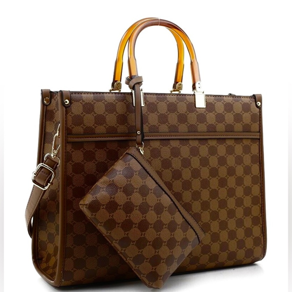 2 in 1 Large Tote Purse w/ Acrylic Circular Handles